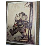 Lot of Two Vintage Hummel Wall Prints Wood Mounted Gold Trim 5.25" x 6.75"