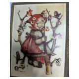 Lot of Two Vintage Hummel Wall Prints Wood Mounted Gold Trim 5.25" x 6.75"