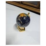 Small Gemstone Globe Desk Ornament w/ Blue Lapis Oceans & Brass Base 5.5" H