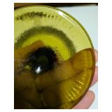 Vintage Avocado Green Glass Compote Dish w/ Raised Leaf Pattern (1976)