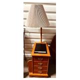Vintage Wood End Table & Floor Lamp Combo with Internal Storage