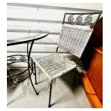 3-Piece Bistro Set: Glass Top Wrought Iron Table & 2 Woven Chairs