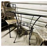3-Piece Bistro Set: Glass Top Wrought Iron Table & 2 Woven Chairs