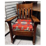 Vintage Mission Style Solid Wood Rocking Chair with Native American Style Cushion