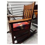 Vintage Mission Style Solid Wood Rocking Chair with Native American Style Cushion