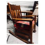 Vintage Mission Style Solid Wood Rocking Chair with Native American Style Cushion