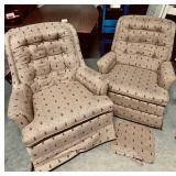 Pair of Flexsteel Swivel Rocker Easy Chairs - Pineapple Motif