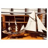 Pair of Large Decorative Model Ships: Mayflower & Gaff-Rigged Schooner
