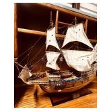 Pair of Large Decorative Model Ships: Mayflower & Gaff-Rigged Schooner