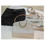 Trio of Vintage Bags: 2 Metal Mesh Purses & 1 Sequin Drawstring Backpack