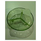 Vintage Green Etched Glass 3-Part Divided Serving Dish