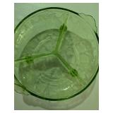 Vintage Green Etched Glass 3-Part Divided Serving Dish