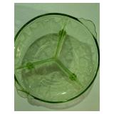Vintage Green Etched Glass 3-Part Divided Serving Dish