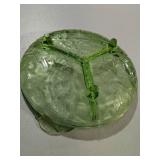 Vintage Green Etched Glass 3-Part Divided Serving Dish