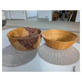 Pair of Handcrafted Baskets: Coiled Folk Art Bowl & Woven Tray