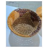 Pair of Handcrafted Baskets: Coiled Folk Art Bowl & Woven Tray