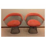 LL - Pair of Vintage Knoll Platner Armchairs with Orange Fabric