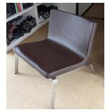 ML - Blu Dot Brown Leather Stella Lounge Chair with Chrome Legs