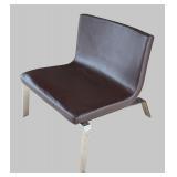 ML - Blu Dot Brown Leather Stella Lounge Chair with Chrome Legs