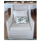 ML - Lee Industries Slipcovered Armchair with Striped Fabric and Decorative Pillow