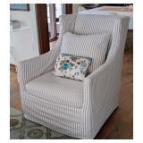 ML - Lee Industries Slipcovered Armchair with Striped Fabric and Decorative Pillow