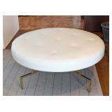 ML - John Richard Large White Leather Ottoman with Gold Metal Base