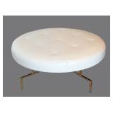 ML - John Richard Large White Leather Ottoman with Gold Metal Base