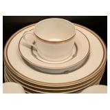 LL - Christofle Ruban Porcelain Dinnerware Set, 40 Pieces, Gold Trim