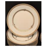 LL - Christofle Ruban Porcelain Dinnerware Set, 40 Pieces, Gold Trim