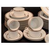 LL - Christofle Ruban Porcelain Dinnerware Set, 40 Pieces, Gold Trim