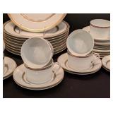 LL - Christofle Ruban Porcelain Dinnerware Set, 40 Pieces, Gold Trim