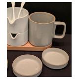 LL - Hasami Porcelain Mug, Sugar and Creamer Set with Tray and Spoons