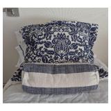 ML - Twin Bed Set with Blue and White Calico Corners Comforters, Garnet Hill Sheets, Mattresses and Frames