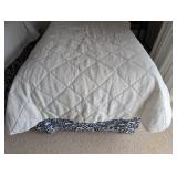 ML - Twin Bed Set with Blue and White Calico Corners Comforters, Garnet Hill Sheets, Mattresses and Frames