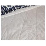 ML - Twin Bed Set with Blue and White Calico Corners Comforters, Garnet Hill Sheets, Mattresses and Frames