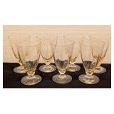 LL - Set of 7 Fostoria Yellow Footed Glasses 5.5 Inch Tall Vintage Stemware