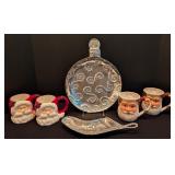 LL - Assorted Christmas Servingware Set with Santa Mugs and Mariposa Platter