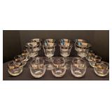 LL - Assorted Vintage Silver Rimmed Glassware Set with Paint Wear, 15 Pieces