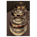 LL - Assorted Vintage Silver Rimmed Glassware Set with Paint Wear, 15 Pieces