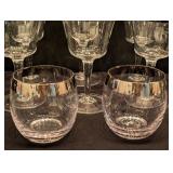 LL - Assorted Vintage Silver Rimmed Glassware Set with Paint Wear, 15 Pieces