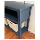 ML - Blue Painted Storage Console Table with 3 Wicker Baskets