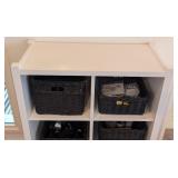 ML - White Rolling Storage Cabinet with 4 Black Wicker Baskets
