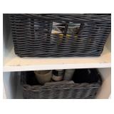 ML - White Rolling Storage Cabinet with 4 Black Wicker Baskets