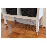 ML - White Rolling Storage Cabinet with 4 Black Wicker Baskets