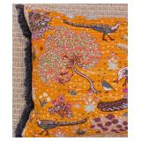 LL - Anthropologie 26x11 Inch Throw Pillow with Peacock and Floral Design