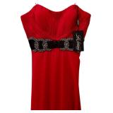 LL - La Femme Red Pleated Gown with Rhinestone Waist Detail Size 8
