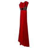 LL - La Femme Red Pleated Gown with Rhinestone Waist Detail Size 8