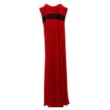 LL - La Femme Red Pleated Gown with Rhinestone Waist Detail Size 8