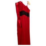 LL - La Femme Red Pleated Gown with Rhinestone Waist Detail Size 8
