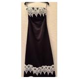 LL - Jessica McClintock Black and White Strapless Dress Size 6 with Lace Trim